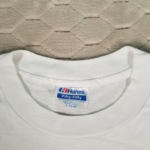 VTG 1986 Northwest Earth Aztec Art Single Stitch Shirt Sz Lg USA Made STAINED - Picture 5 of 12